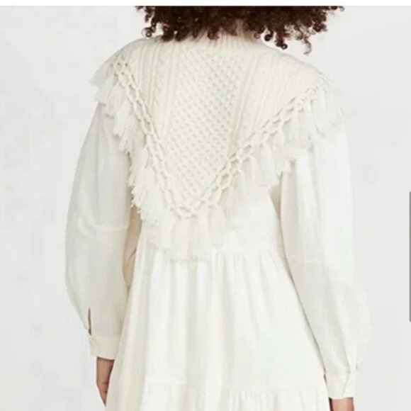 Sea New York Fringe Trim Cream Wool Crochet Cable Knit Collar Sweater Poncho 6 - Picture 4 of 14